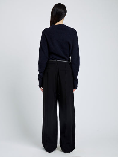 Proenza Schouler Back full length image of model wearing Abie Top in Clean Boiled Wool in Navy