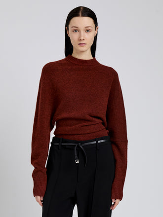 Proenza Schouler Front cropped image of model wearing Abie Top in Clean Boiled Wool in Cinnamon