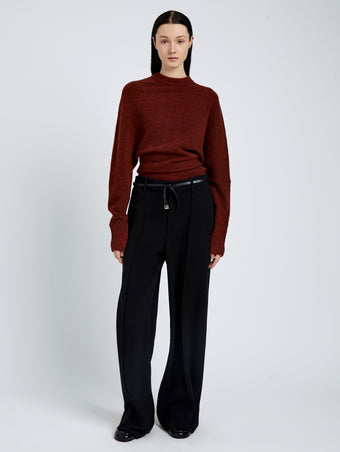 Proenza Schouler Front full length image of model wearing Abie Top in Clean Boiled Wool in Cinnamon