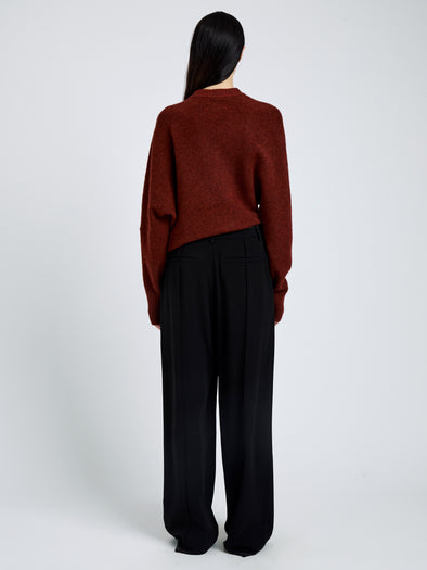 Proenza Schouler Back full length image of model wearing Abie Top in Clean Boiled Wool in Cinnamon