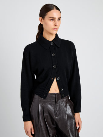 Proenza Schouler Front cropped image of model wearing Rocio Cardigan in Cashmere in Black