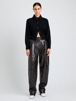 Proenza Schouler Front full length image of model wearing Rocio Cardigan in Cashmere in Black