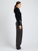 Proenza Schouler Side full length image of model wearing Rocio Cardigan in Cashmere in Black