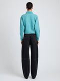 Proenza Schouler Back full length image of model wearing Rocio Cardigan in Cashmere in Teal