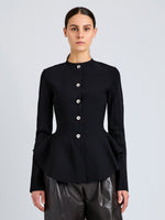 Proenza Schouler Front cropped image of model wearing Dasha Jacket in Compact Viscose in Black