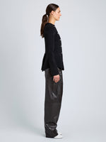 Proenza Schouler Side full length image of model wearing Dasha Jacket in Compact Viscose in Black