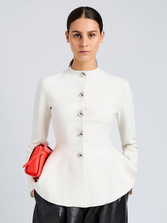 Proenza Schouler Front cropped image of model wearing Dasha Jacket in Compact Viscose in Off White