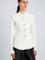 Proenza Schouler Detail image of model wearing Dasha Jacket in Compact Viscose in Off White
