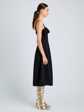 Proenza Schouler Side full length image of model wearing Blanca Dress in Compact Viscose in Black
