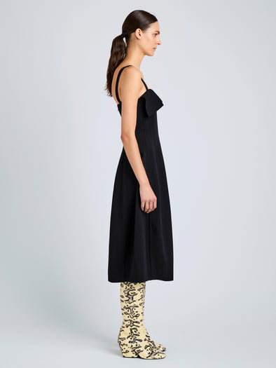 Proenza Schouler Side full length image of model wearing Blanca Dress in Compact Viscose in Black