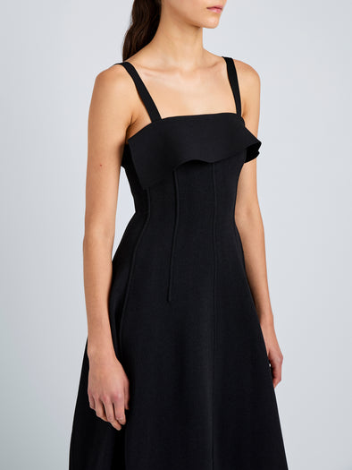 Proenza Schouler Detail image of model wearing Blanca Dress in Compact Viscose in Black
