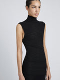 Proenza Schouler Detail image of model wearing Federica Dress in Micro Pleat Knit in Black