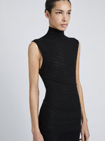 Proenza Schouler Detail image of model wearing Federica Dress in Micro Pleat Knit in Black