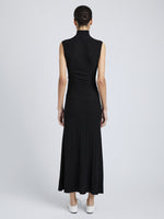 Proenza Schouler Back full length image of model wearing Federica Dress in Micro Pleat Knit in Black
