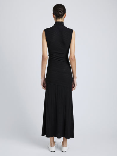 Proenza Schouler Back full length image of model wearing Federica Dress in Micro Pleat Knit in Black