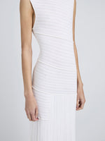 Proenza Schouler Detail image of model wearing Federica Dress in Micro Pleat Knit in White