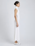 Proenza Schouler Side full length image of model wearing Federica Dress in Micro Pleat Knit in White