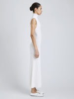 Proenza Schouler Side full length image of model wearing Federica Dress in Micro Pleat Knit in White