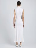 Proenza Schouler Back full length image of model wearing Federica Dress in Micro Pleat Knit in White