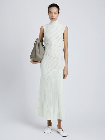 Proenza Schouler Front full length image of model wearing Federica Dress in Micro Pleat Knit in Mint