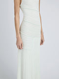 Proenza Schouler Detail image of model wearing Federica Dress in Micro Pleat Knit in Mint