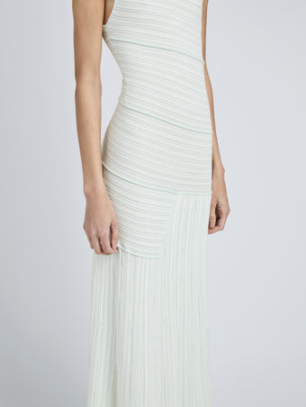 Proenza Schouler Detail image of model wearing Federica Dress in Micro Pleat Knit in Mint