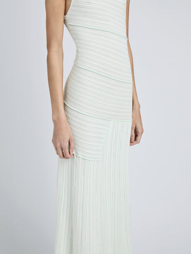 Proenza Schouler Detail image of model wearing Federica Dress in Micro Pleat Knit in Mint