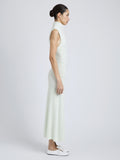 Proenza Schouler Side full length image of model wearing Federica Dress in Micro Pleat Knit in Mint