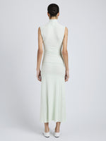 Proenza Schouler Back full length image of model wearing Federica Dress in Micro Pleat Knit in Mint