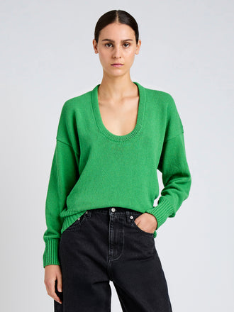 Proenza Schouler Front cropped image of model wearing Niccola Top in Cotton Tape Knit in Green