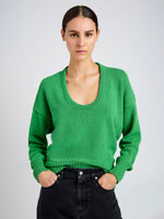 Proenza Schouler Detail image of model wearing Niccola Top in Cotton Tape Knit in Green