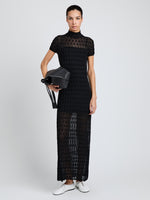 Proenza Schouler Front full length image of model wearing Zein Dress in Geo Textured Knit in Black