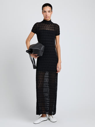 Proenza Schouler Front full length image of model wearing Zein Dress in Geo Textured Knit in Black