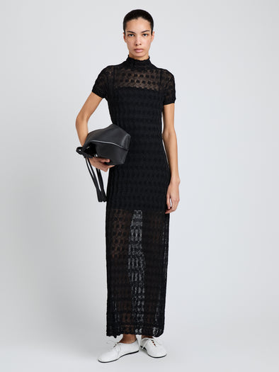 Proenza Schouler Front full length image of model wearing Zein Dress in Geo Textured Knit in Black