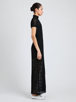 Proenza Schouler Side full length image of model wearing Zein Dress in Geo Textured Knit in Black