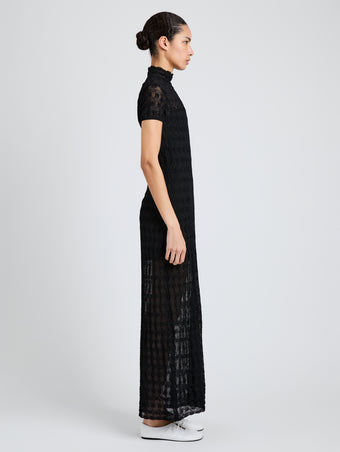 Proenza Schouler Side full length image of model wearing Zein Dress in Geo Textured Knit in Black