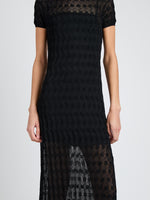 Proenza Schouler Detail image of model wearing Zein Dress in Geo Textured Knit in Black