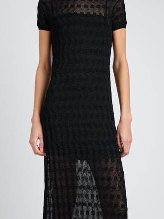 Proenza Schouler Detail image of model wearing Zein Dress in Geo Textured Knit in Black
