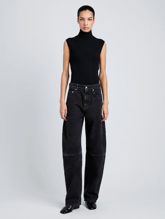 Proenza Schouler Front full length image of model wearing Fontana Jean in Black Rigid Denim in Black