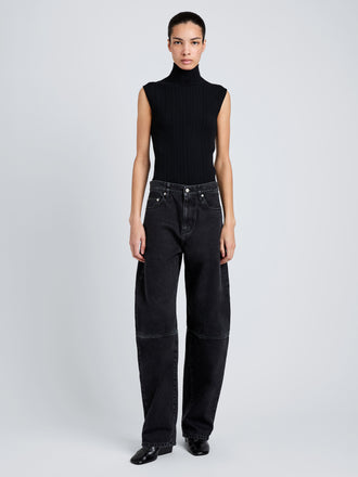 Proenza Schouler Front full length image of model wearing Fontana Jean in Black Rigid Denim in Black