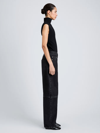 Proenza Schouler Side full length image of model wearing Fontana Jean in Black Rigid Denim in Black