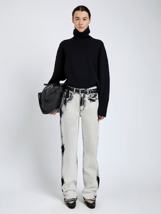 Proenza Schouler Front full length image of model wearing Ryman Jean in Fade Out Black in Black Denim