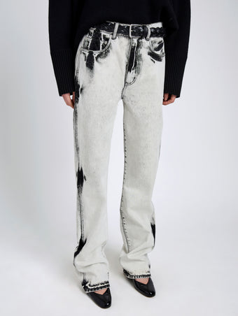 Proenza Schouler Detail image of model wearing Ryman Jean in Fade Out Black in Black Denim