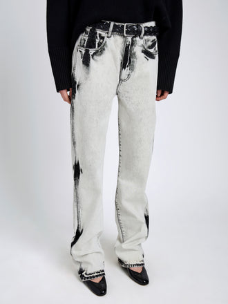 Proenza Schouler Detail image of model wearing Ryman Jean in Fade Out Black in Black Denim