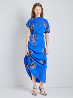 Proenza Schouler Front full length image of model wearing Antonella Dress in Printed Viscose Cady in Cerulean Multi