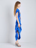 Proenza Schouler Side full length image of model wearing Antonella Dress in Printed Viscose Cady in Cerulean Multi