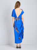 Proenza Schouler Back full length image of model wearing Antonella Dress in Printed Viscose Cady in Cerulean Multi