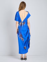 Proenza Schouler Back full length image of model wearing Antonella Dress in Printed Viscose Cady in Cerulean Multi