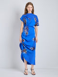 Proenza Schouler Front full length image of model wearing Antonella Dress in Printed Viscose Cady in Cerulean Multi