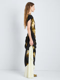 Proenza Schouler Side full length image of model wearing Antonella Dress in Printed Viscose Cady in Black Multi